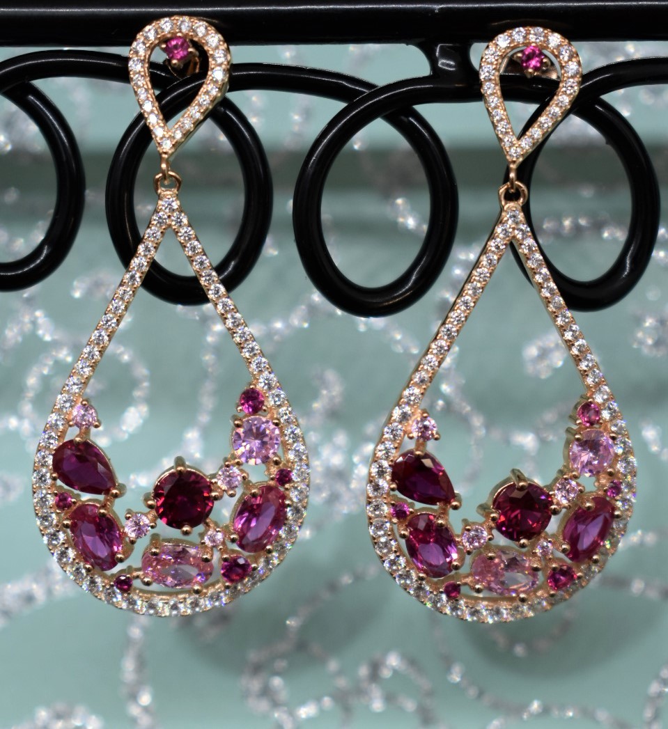 925 Sterling Silver Rose Gold Plated Multicolor Chandelier Earrings