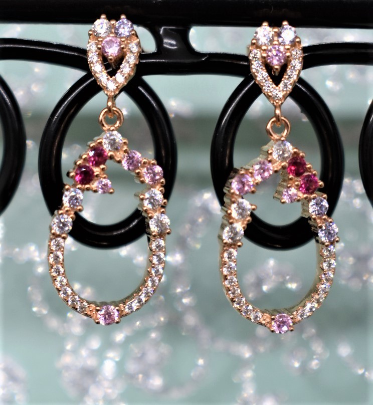 925 Sterling Silver Rose Gold Plated Multicolor Chandelier Earrings