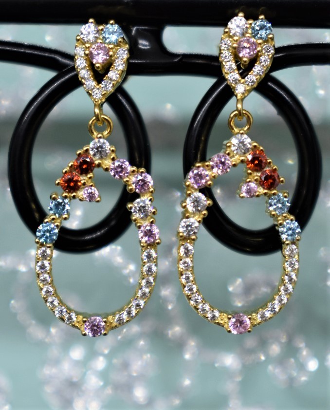 925 Sterling Silver Yellow Gold Plated Multicolor Chandelier Earrings