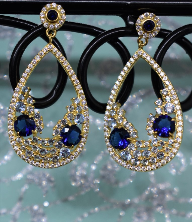 925 Sterling Silver Yellow Gold Plated Multicolor Chandelier Earrings