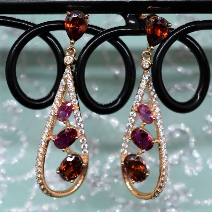 925 Sterling Silver Rose Gold Plated Multicolor Chandelier Earrings