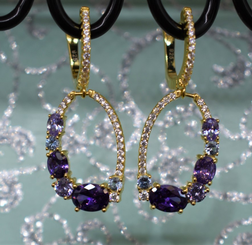 925 Sterling Silver Yellow Gold Plated Multicolor Chandelier Earrings