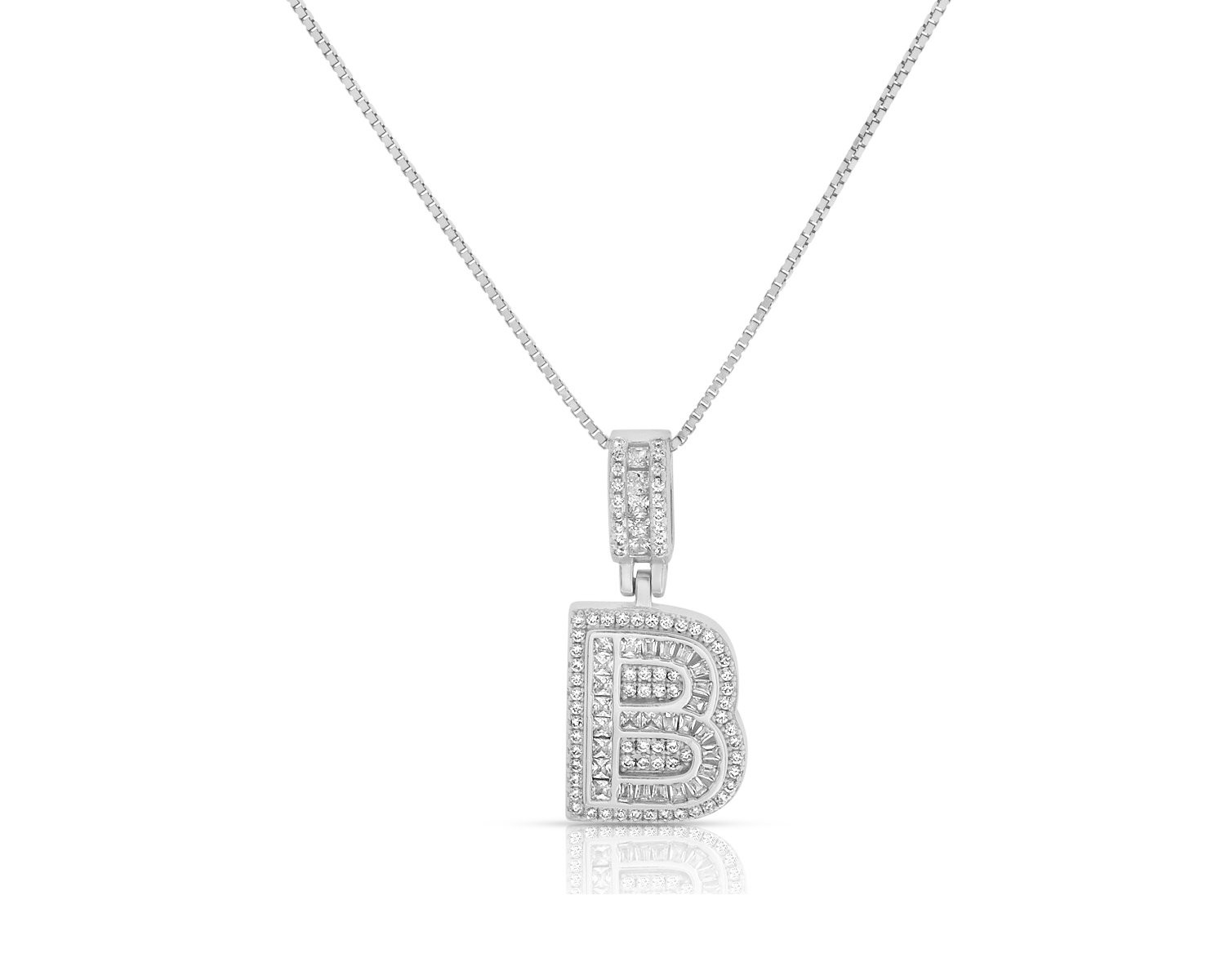 Sterling Silver Mini Baguette Initial " B " Necklace