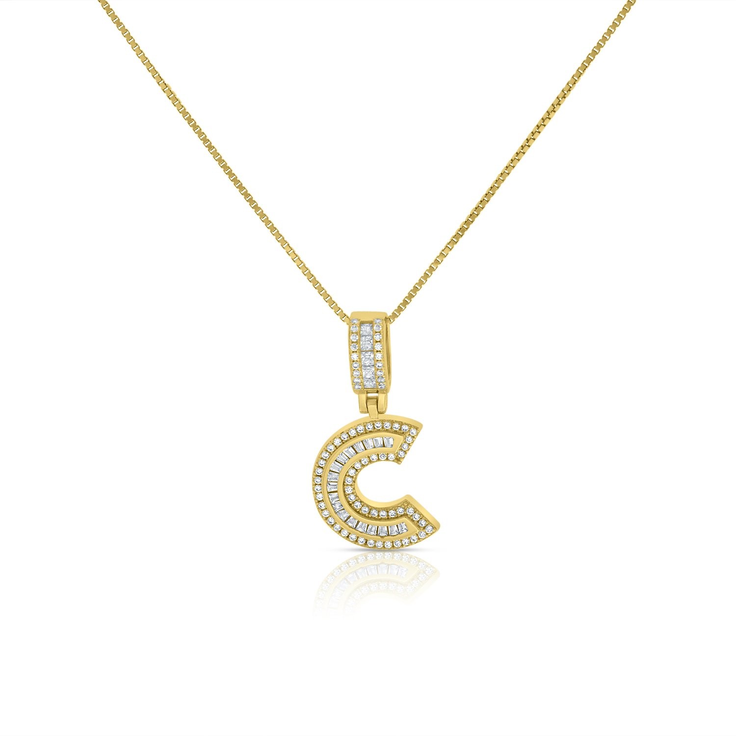 Sterling Silver Mini Baguette Initial " C " Necklace