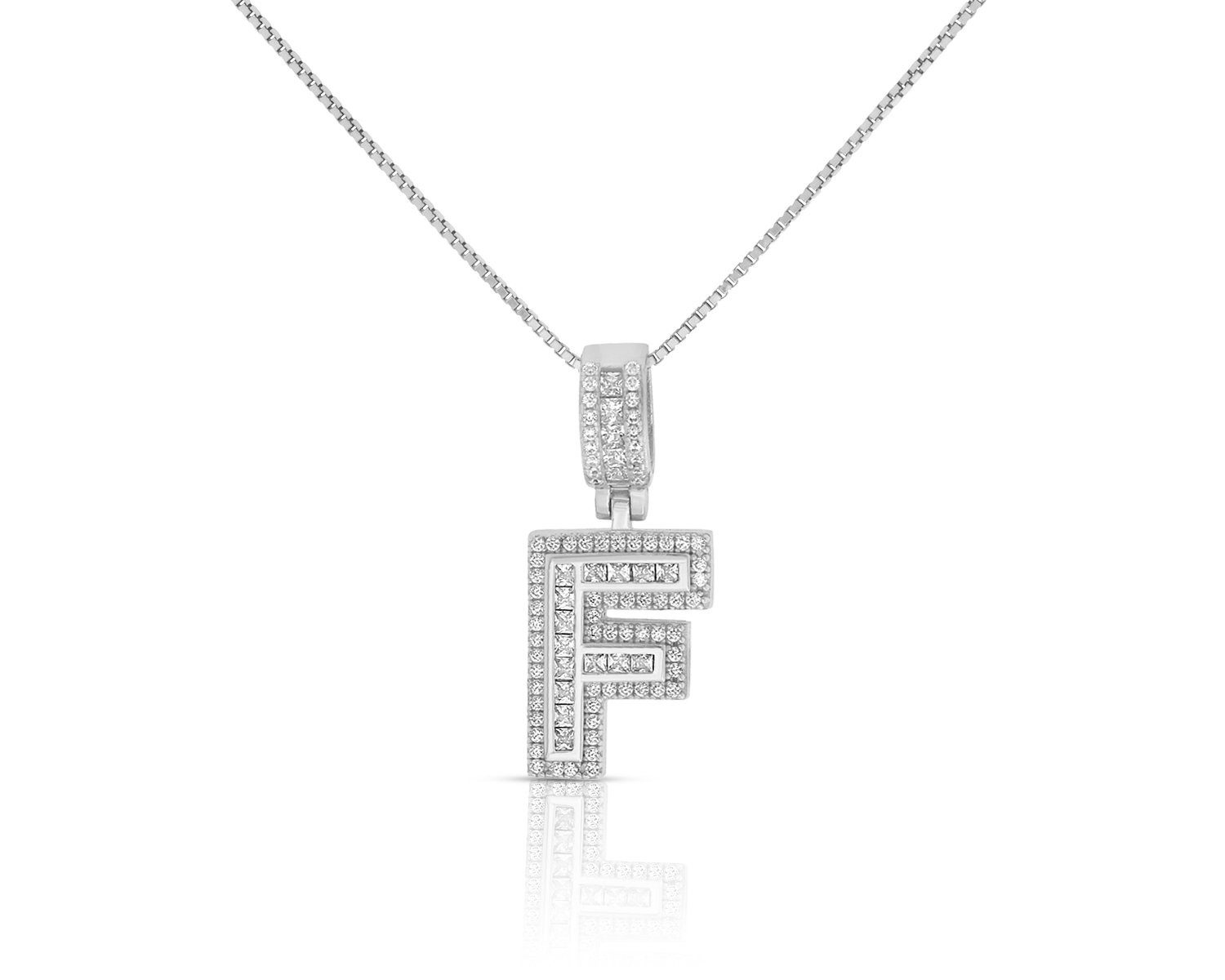 Sterling Silver Mini Baguette Initial " F " Necklace