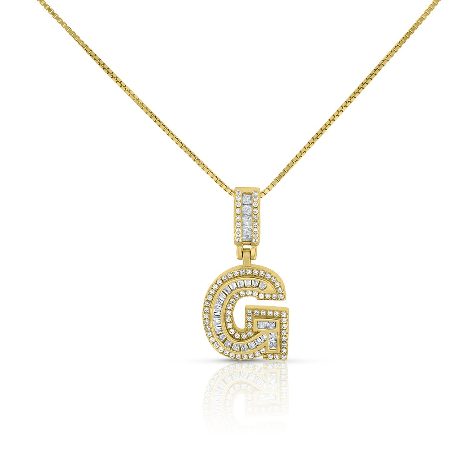 Sterling Silver Mini Baguette Initial " G " Necklace