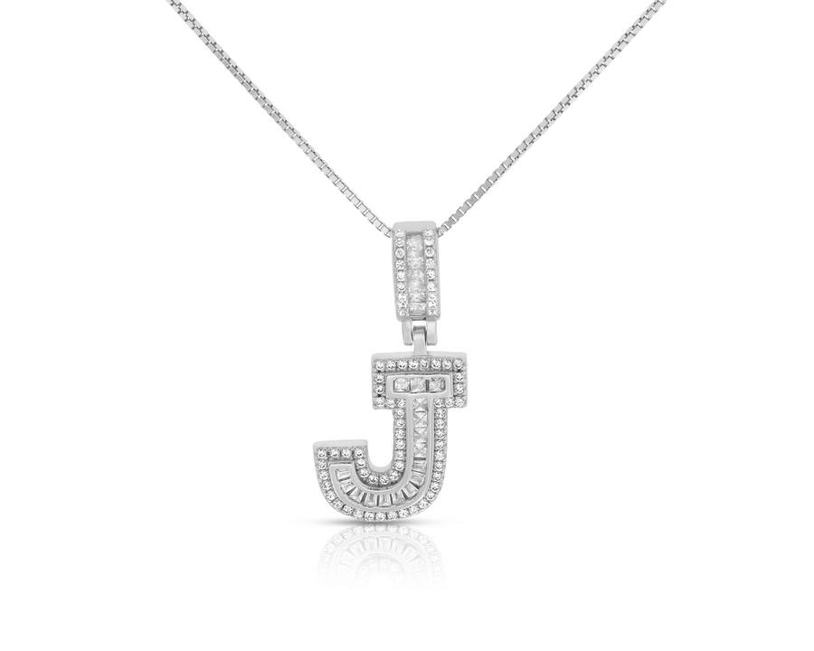 Sterling Silver Mini Baguette Initial " J " Necklace