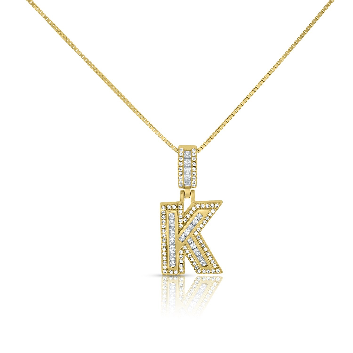 Sterling Silver Mini Baguette Initial " K " Necklace