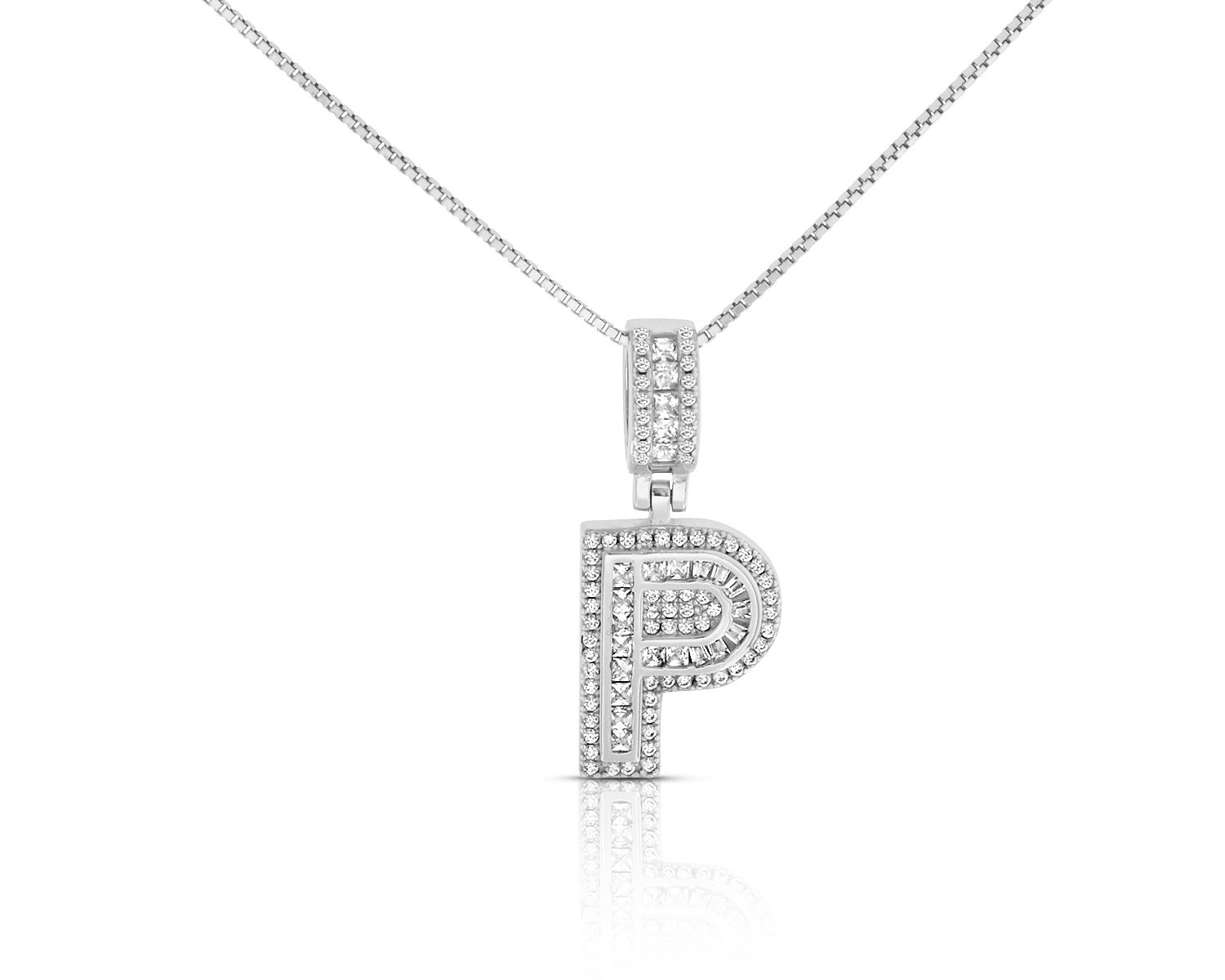 Sterling Silver Mini Baguette Initial " P " Necklace