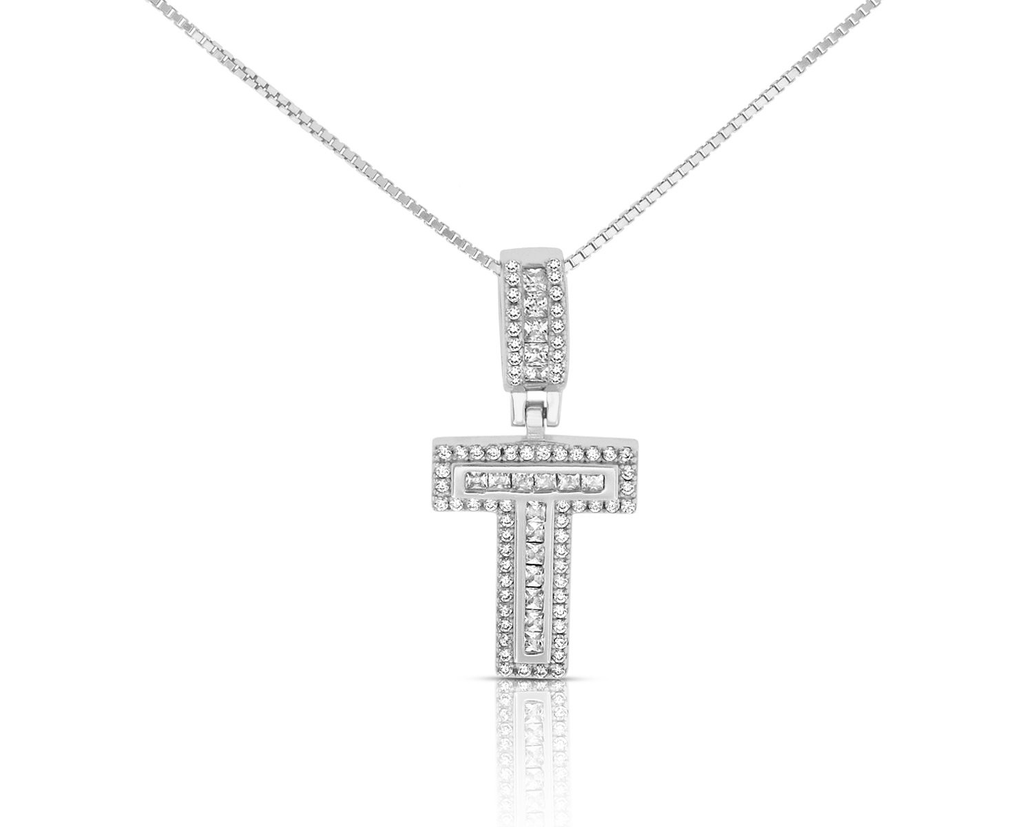 Sterling Silver Mini Baguette Initial " T " Necklace