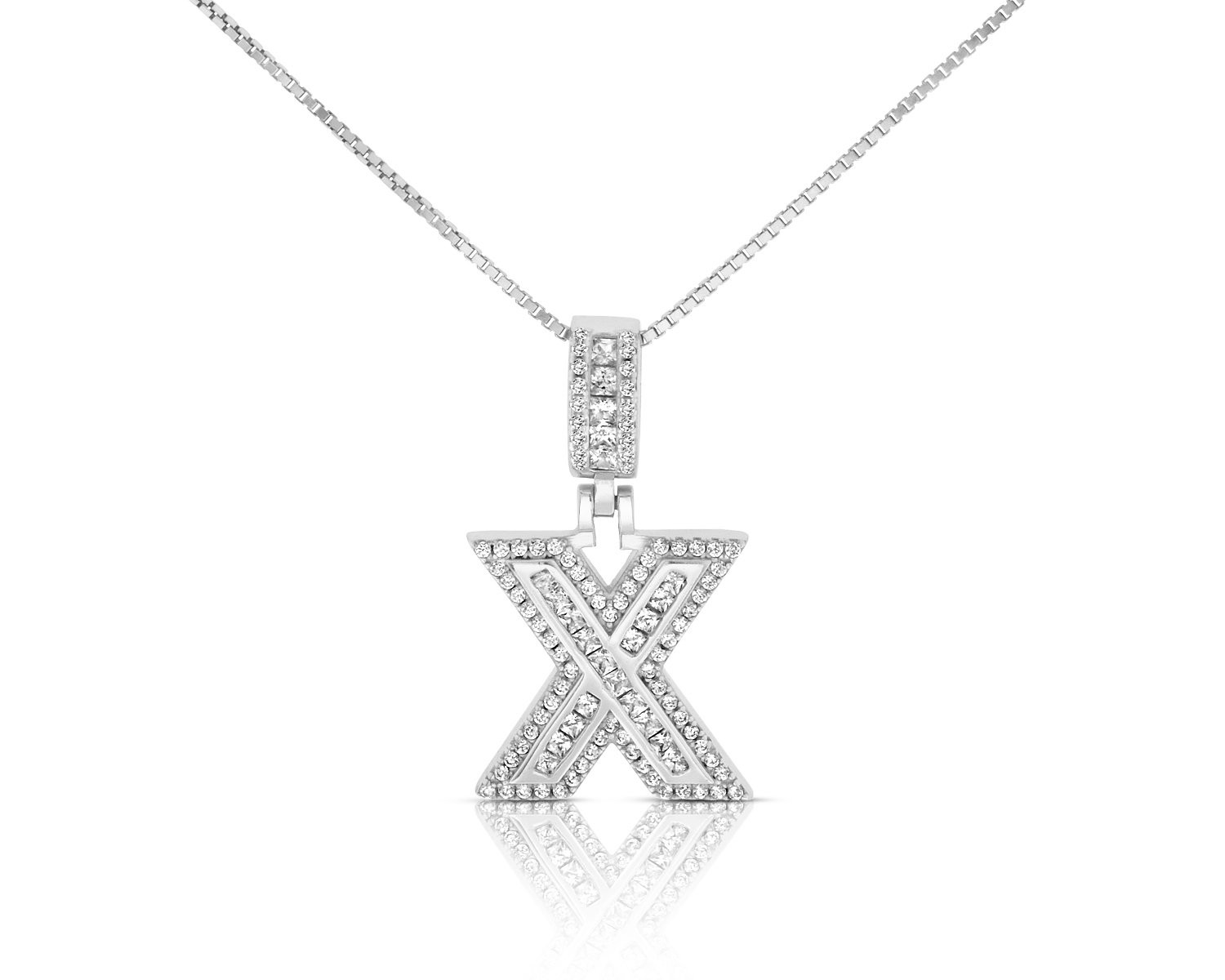 Sterling Silver Mini Baguette Initial " X " Necklace