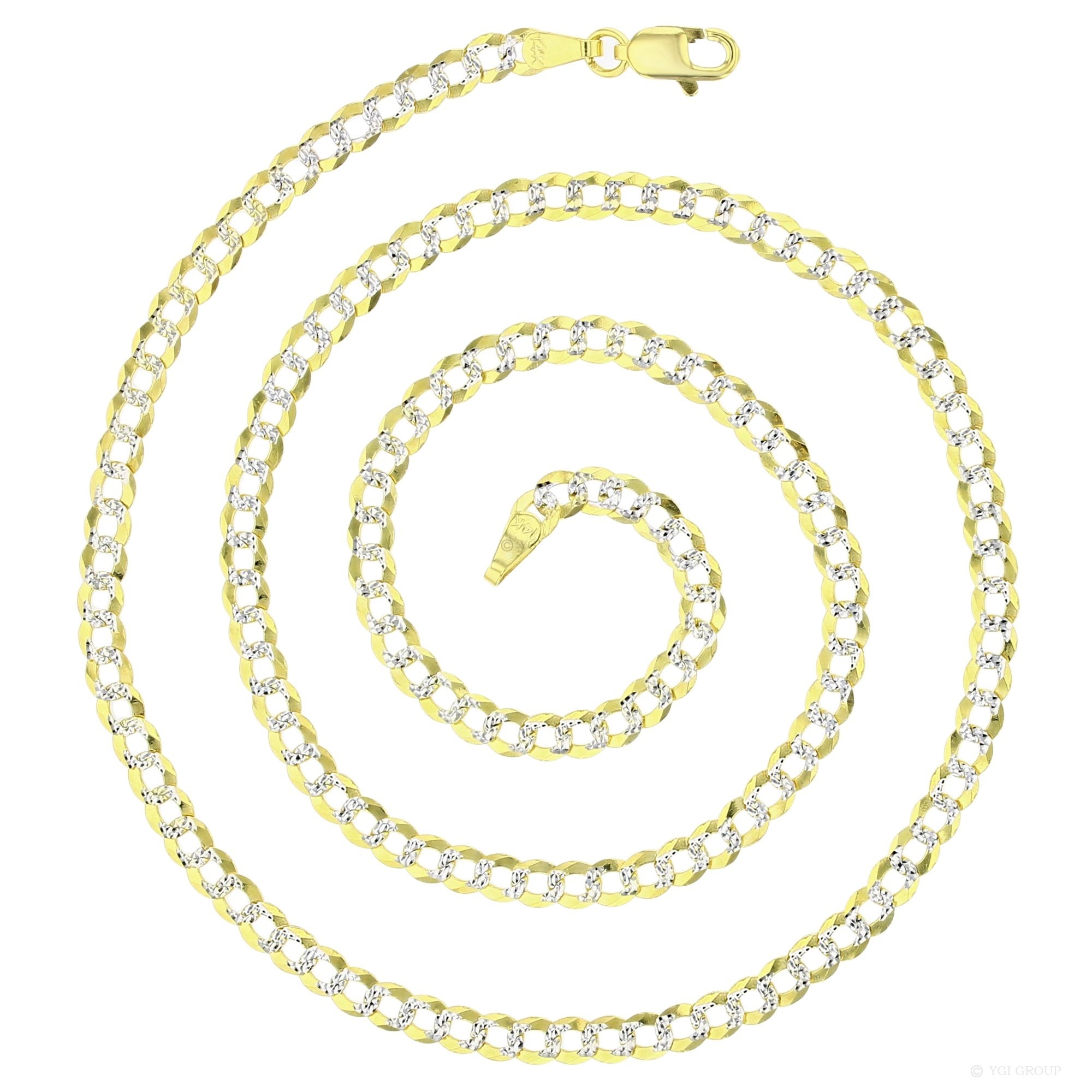 14KT Gold 18" Two Tone Pave Cuban Chain 100 Gauge 3.80MM