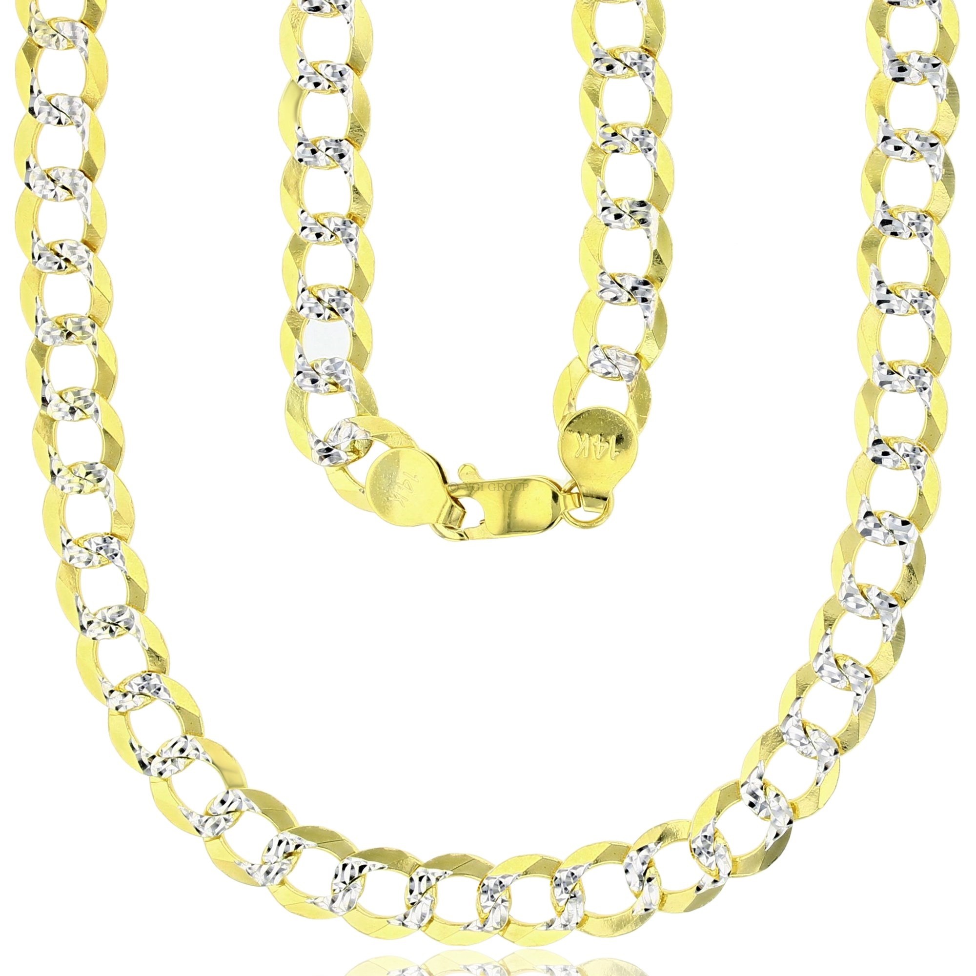 14K Gold 24" Two Tone Cuban Pave 180 Gauge 7mm Chain