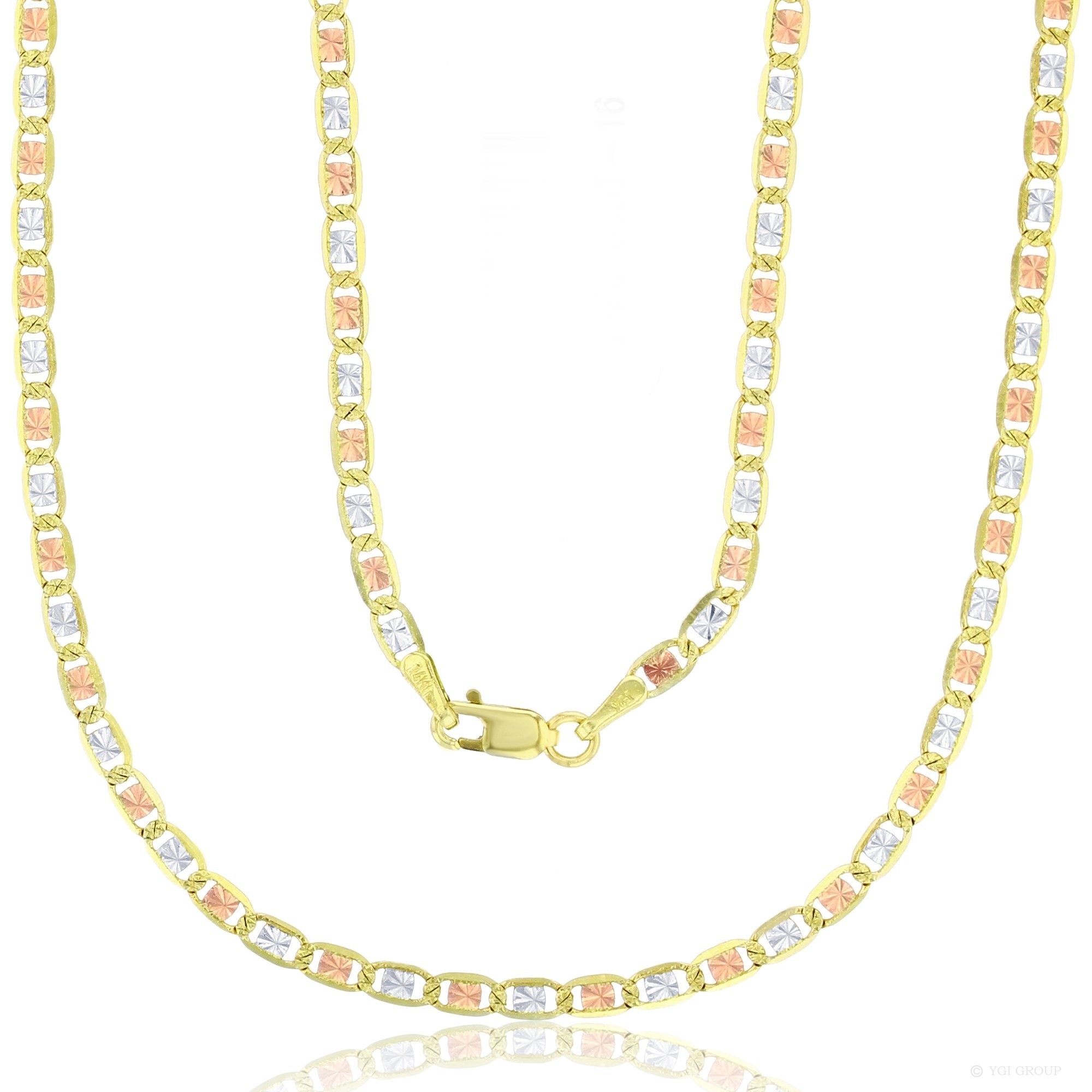14KT Gold 24" Tricolor Valentino Star DC Chain 060 Gauge 2.75MM