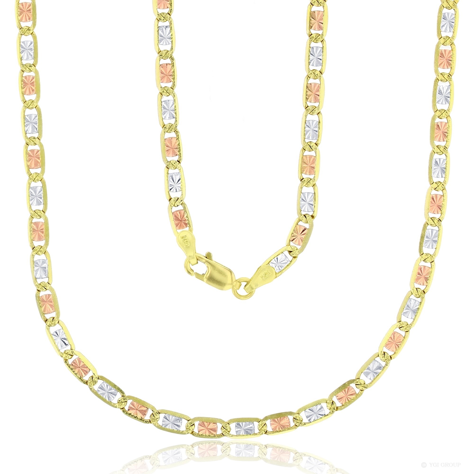 14KT Gold 18" Tricolor Valentino Star DC Chain 080 Gauge 3.55MM
