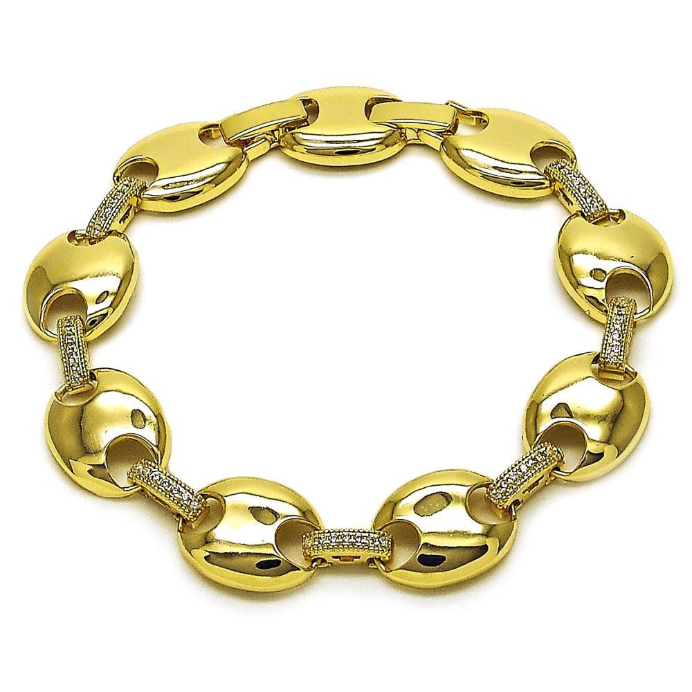 Gold Filled Tennis Bracelet Puff Mariner Design wIth White Cubic Zirconia Golden Finish 