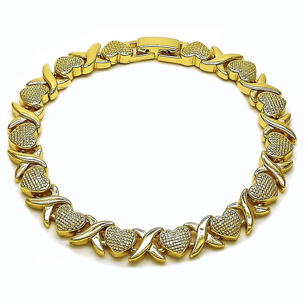 Gold Filled Tennis Bracelet Heart Design Diamond Cutting Finish wIth White Cubic Zirconia Golden Finish 8 MM Thickness 7 Inches Length
