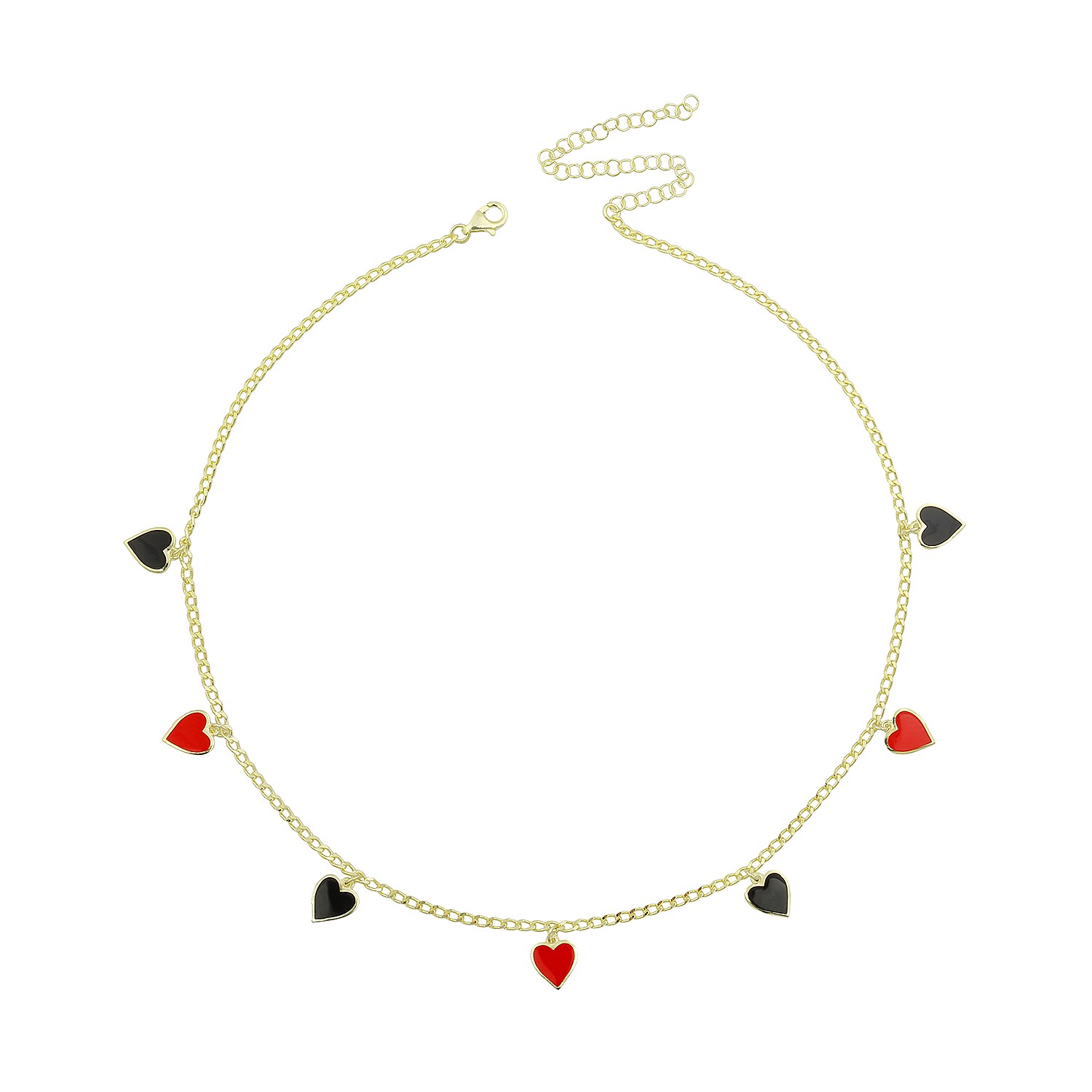 Sterling Silver Yellow Gold Plated Heart Charm Necklace With Multicolor Enamel
