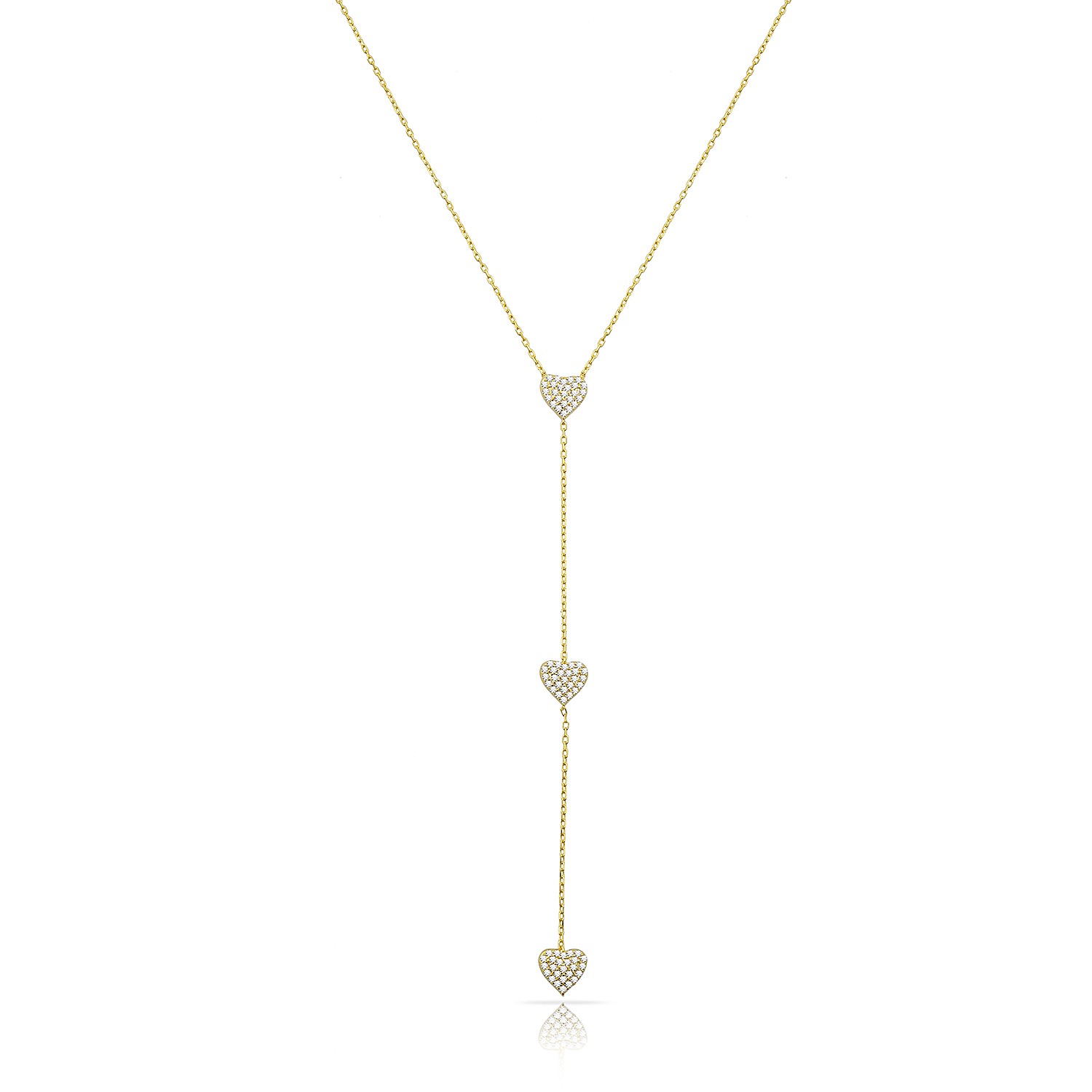 Sterling Silver Yellow Gold Plated Heart Lariat Necklace With CZ