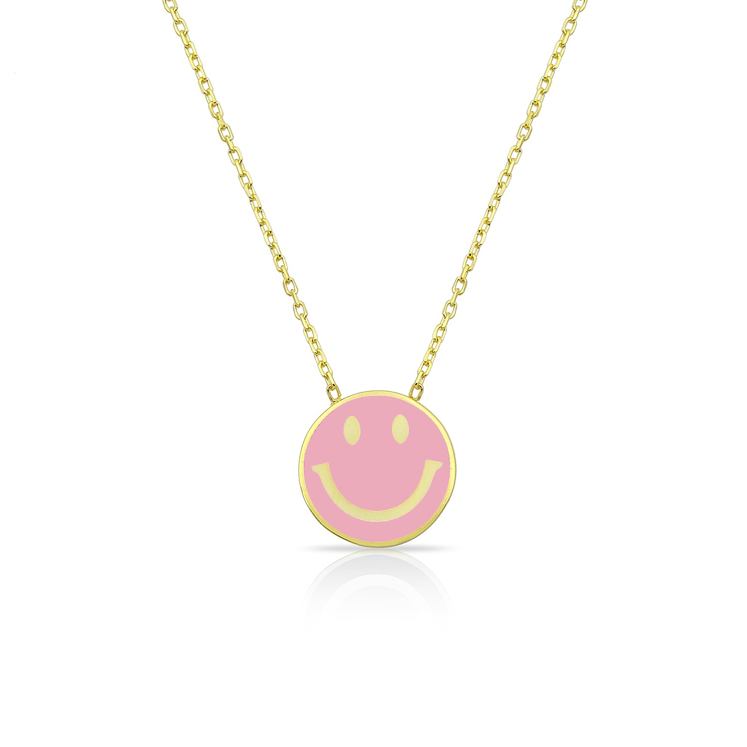 Sterling Silver Yellow Gold Plated Baby Pink Smiley Face Necklace