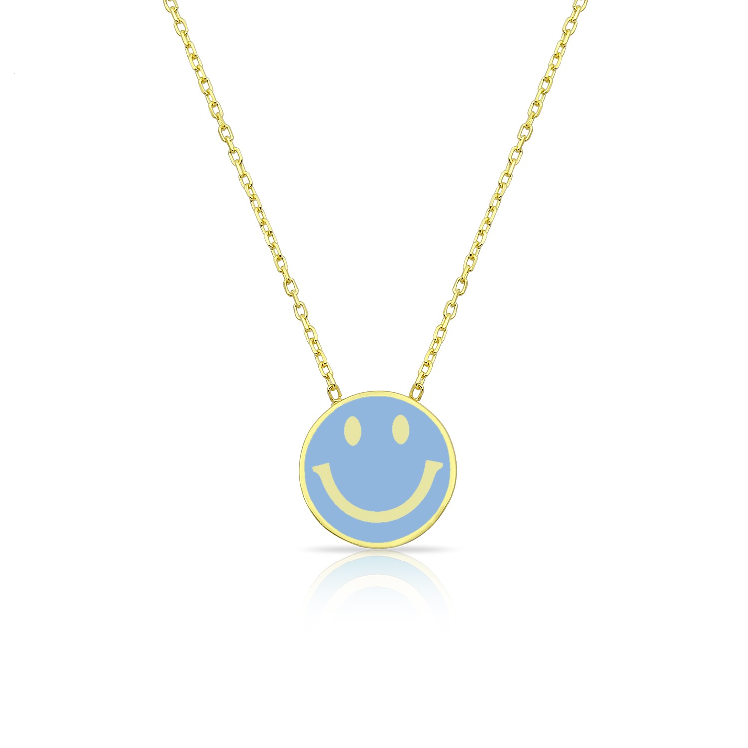 Sterling Silver Yellow Gold Plated Blue Smiley Face Necklace