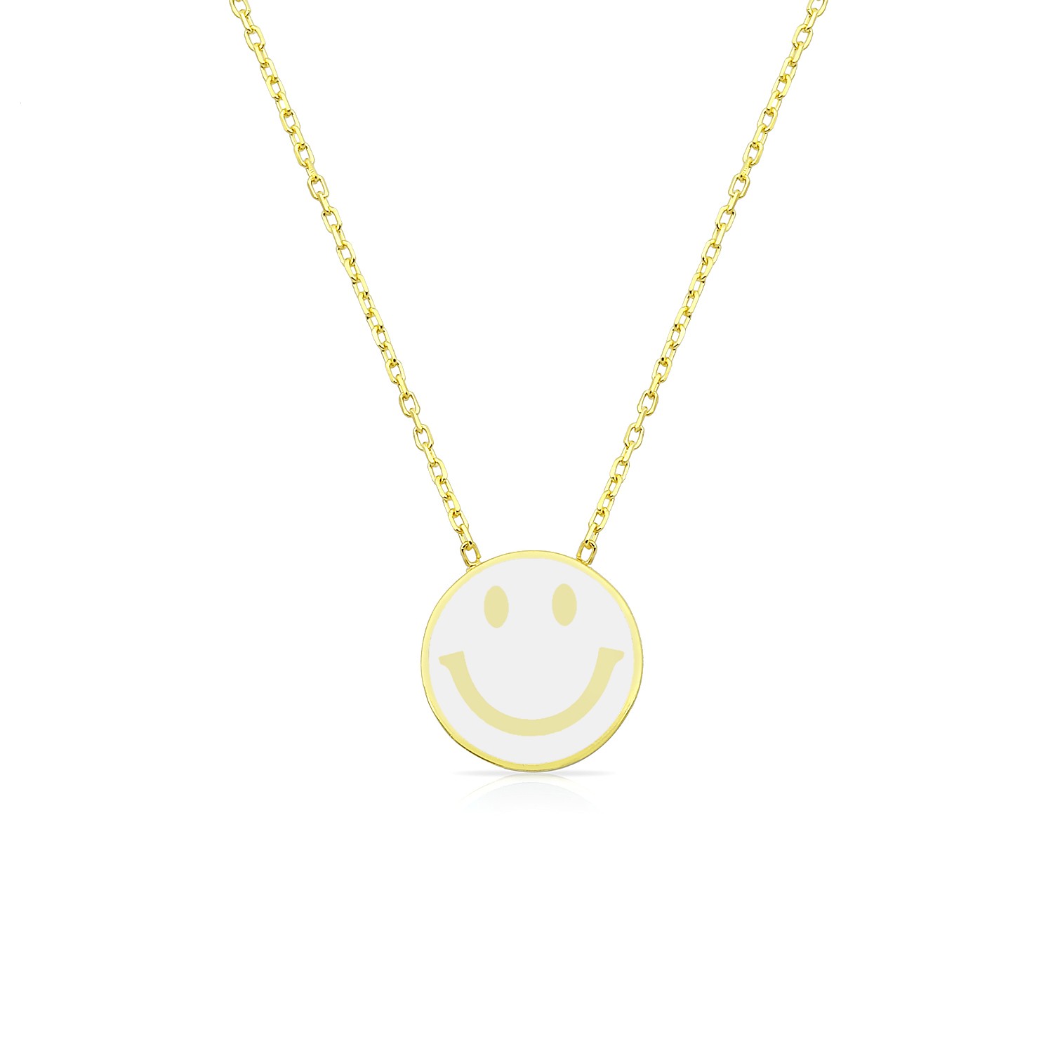 Sterling Silver Yellow Gold Plated White Smiley Face Necklace