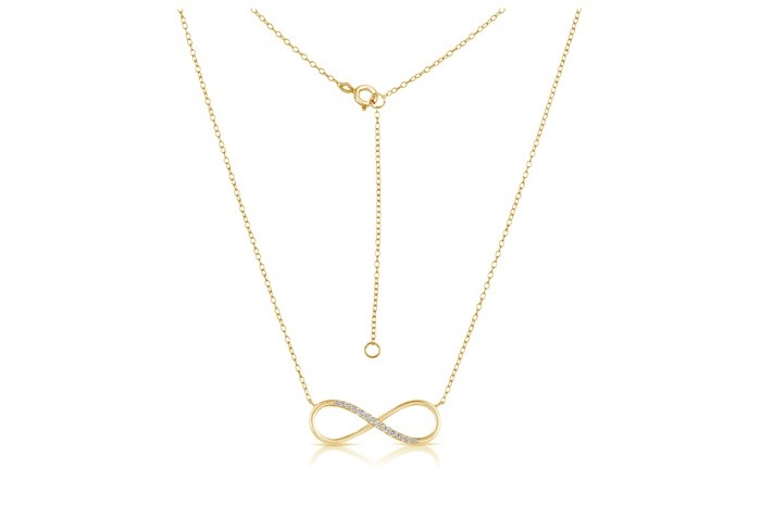 Sterling Silver Yellow Gold Plated Infinity Necklace With CZ 16+2"