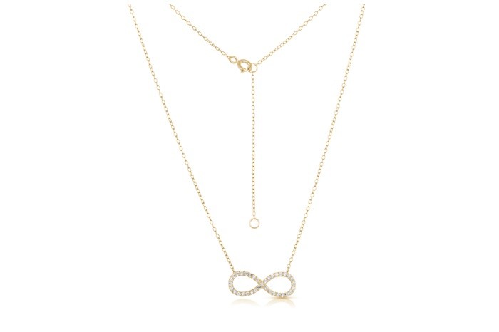 Sterling Silver Yellow Gold Plated Infinity Necklace With CZ 16+2"