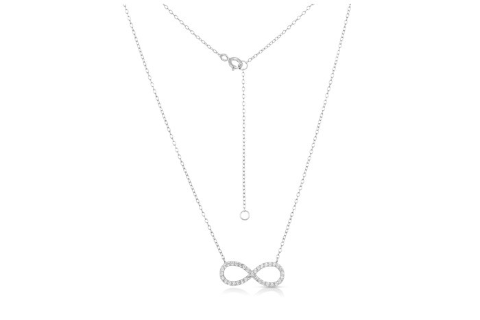 Sterling Silver Rhodium Plated Infinity Necklace With CZ 16+2"