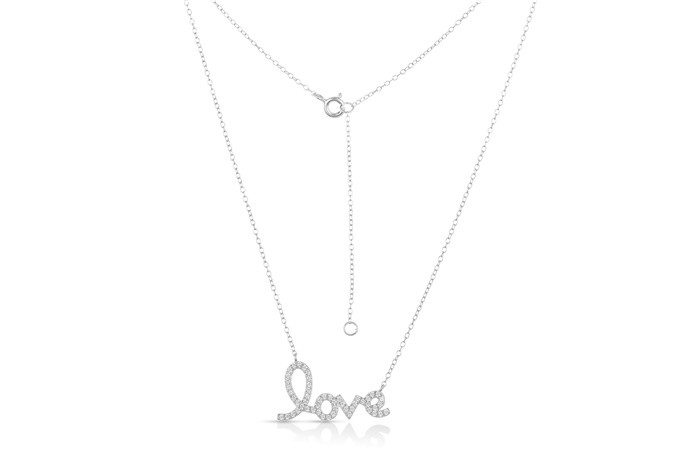 Sterling Silver Rhodium Gold Plated Love Necklace With CZ 16+2"