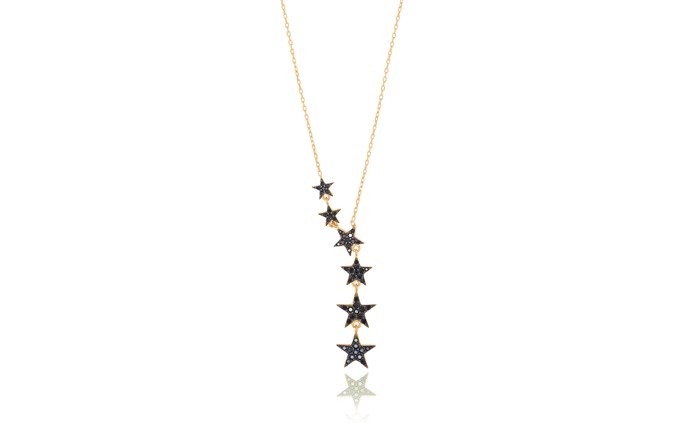 Sterling Silver Yellow Gold Plated Star Necklace With Black CZ 16+2"