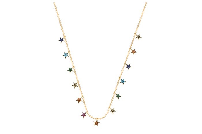Sterling Silver Yellow Gold Plated Multicolor Star Charm Necklace With CZ