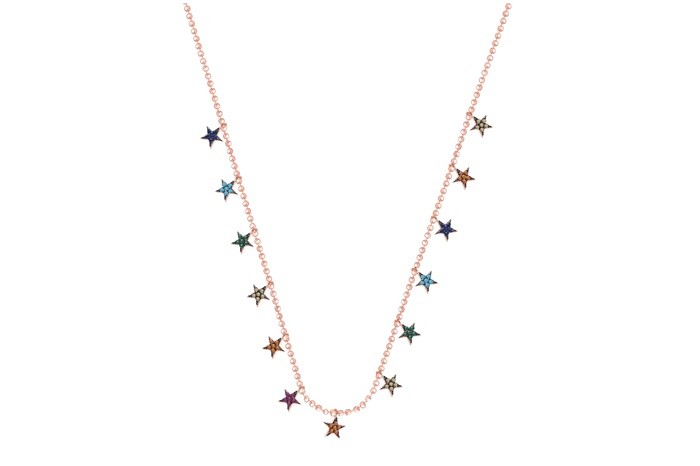 Sterling Silver Rose Gold Plated Multicolor Star Charm Necklace With CZ 