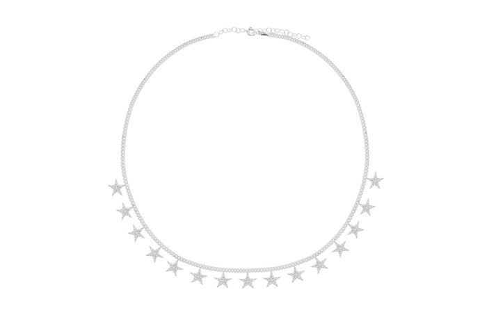 Sterling Silver Rhodium Plated Star Charm Necklace With CZ