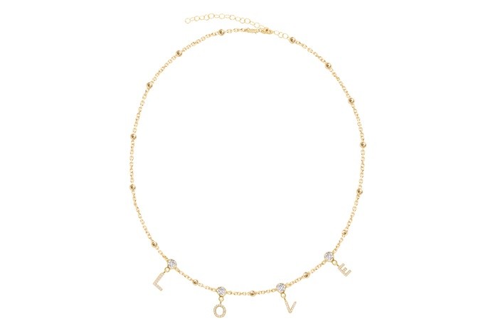 Sterling Silver Yellow Gold Plated Love Necklace With CZ 16+2"