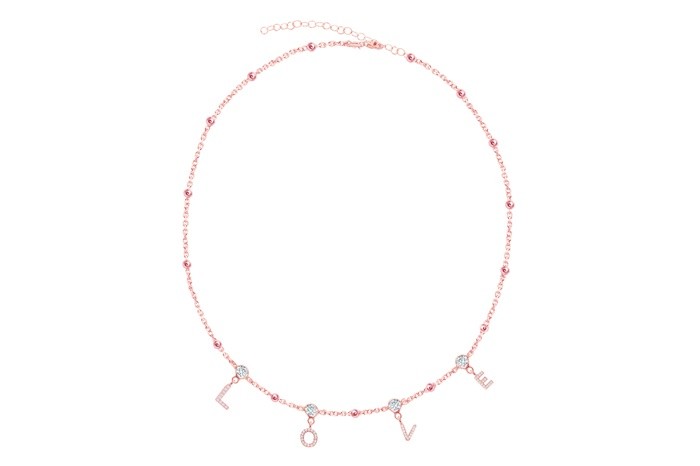 Sterling Silver Rose Gold Plated Love Necklace With CZ 16+2"