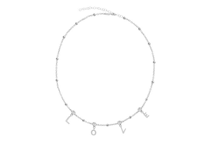 Sterling Silver Rhodium Plated Love Necklace With CZ 16+2"