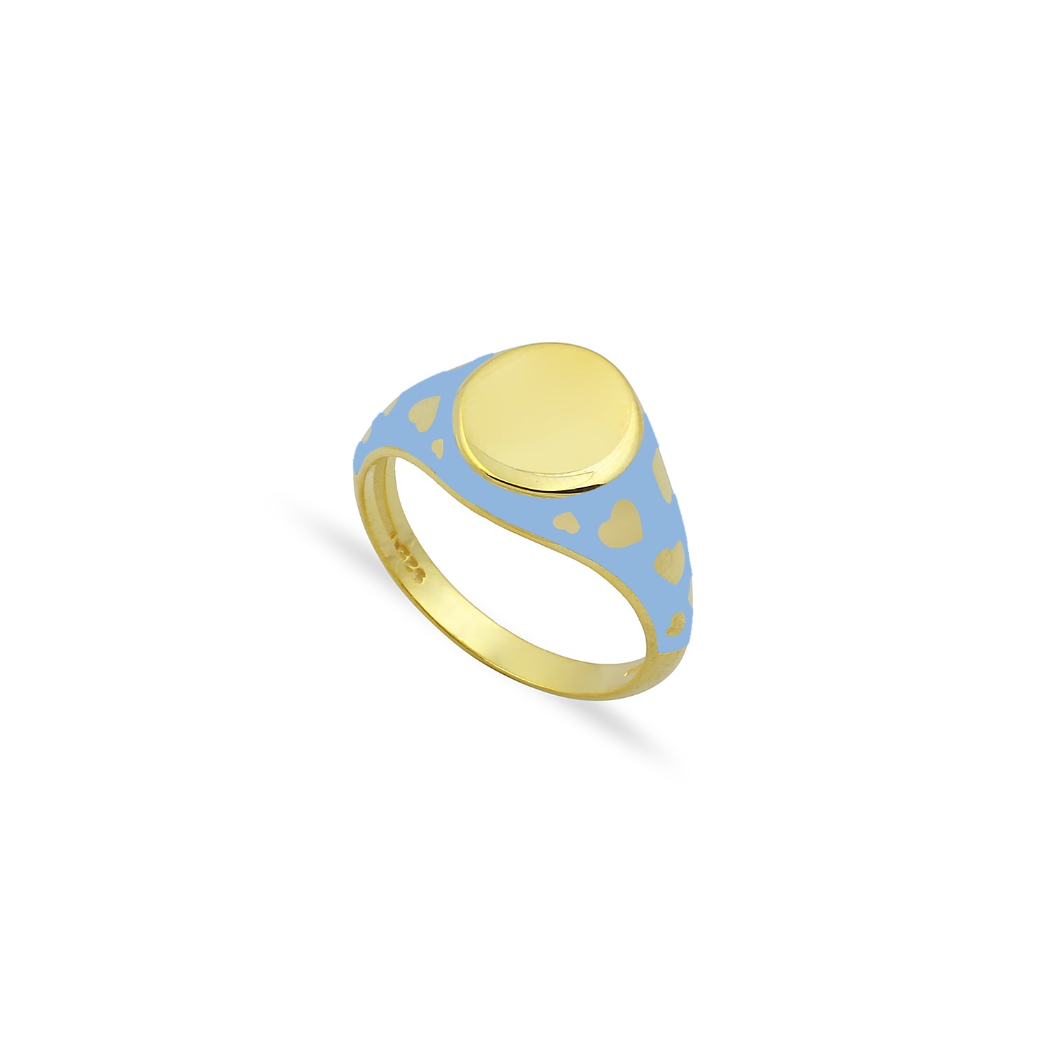 Sterling Silver Yellow Gold Plated Signet Ring With Blue Enamel Heart Design