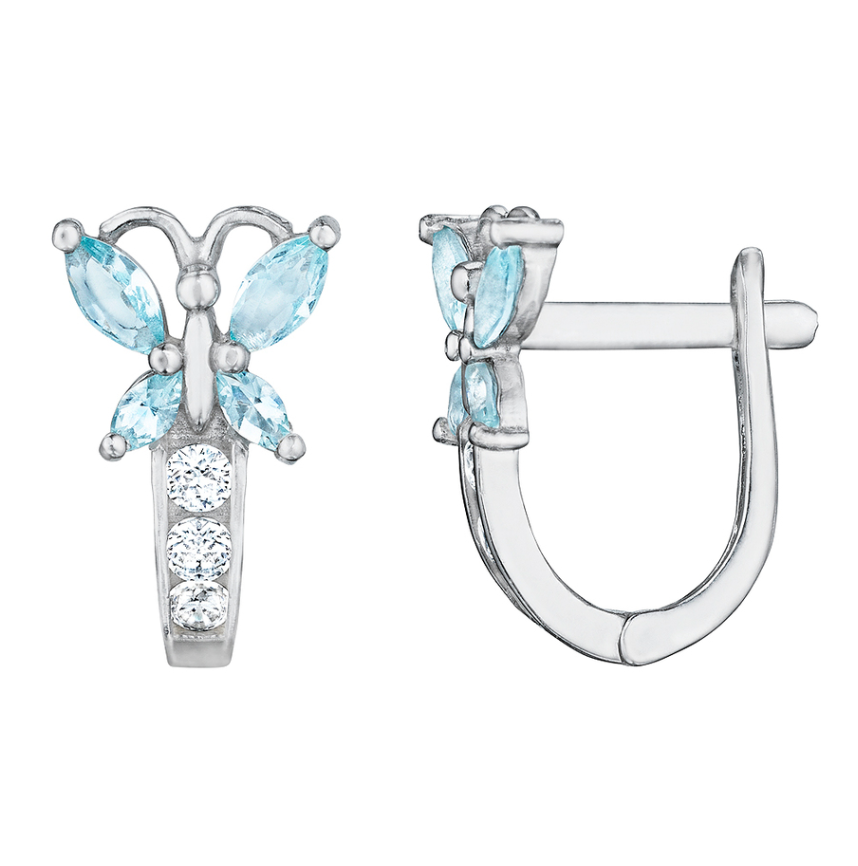 925 Sterling Silver Blue Topaz Butterfly Huggies Earrings