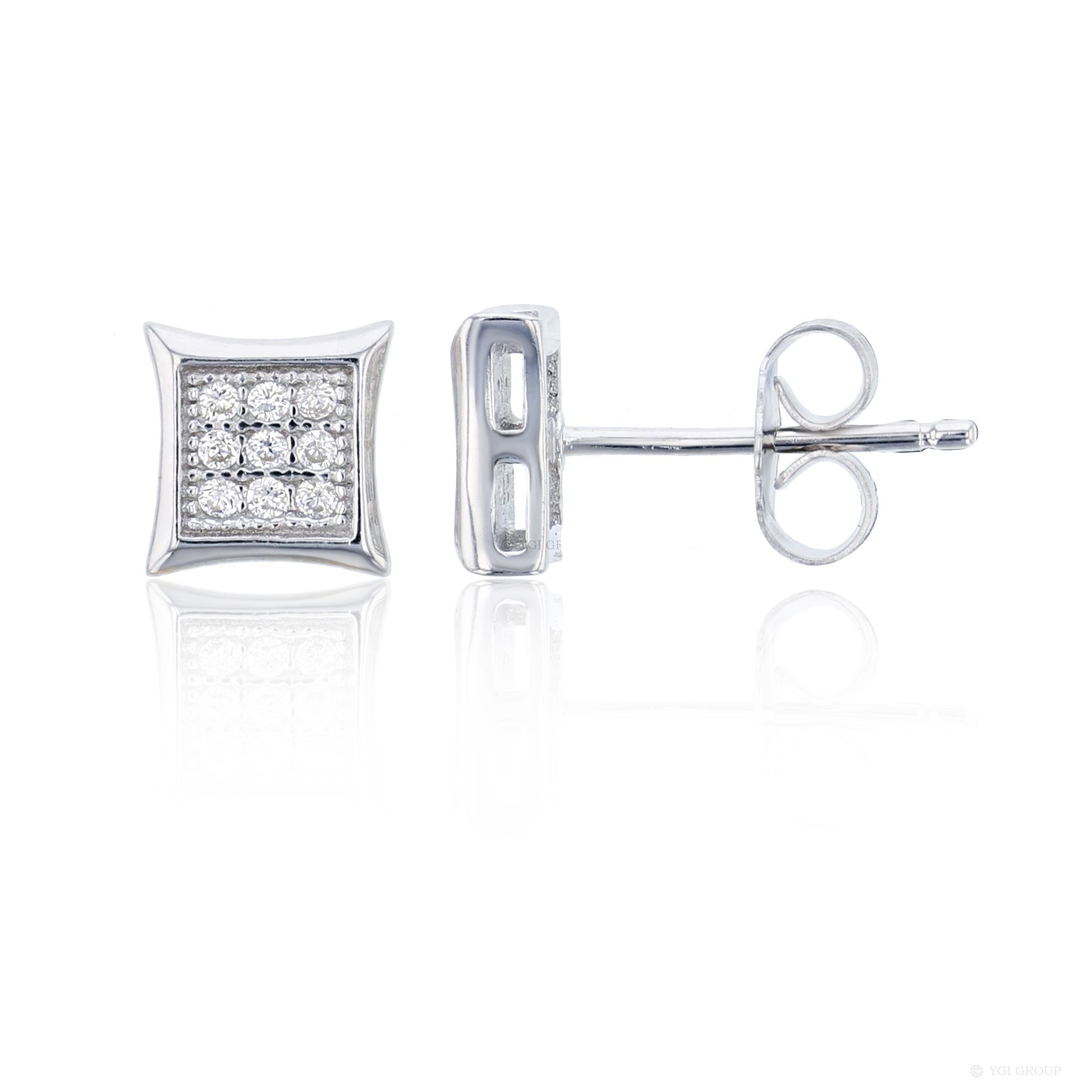 Sterling Silver 3x3 Pave Square Stud