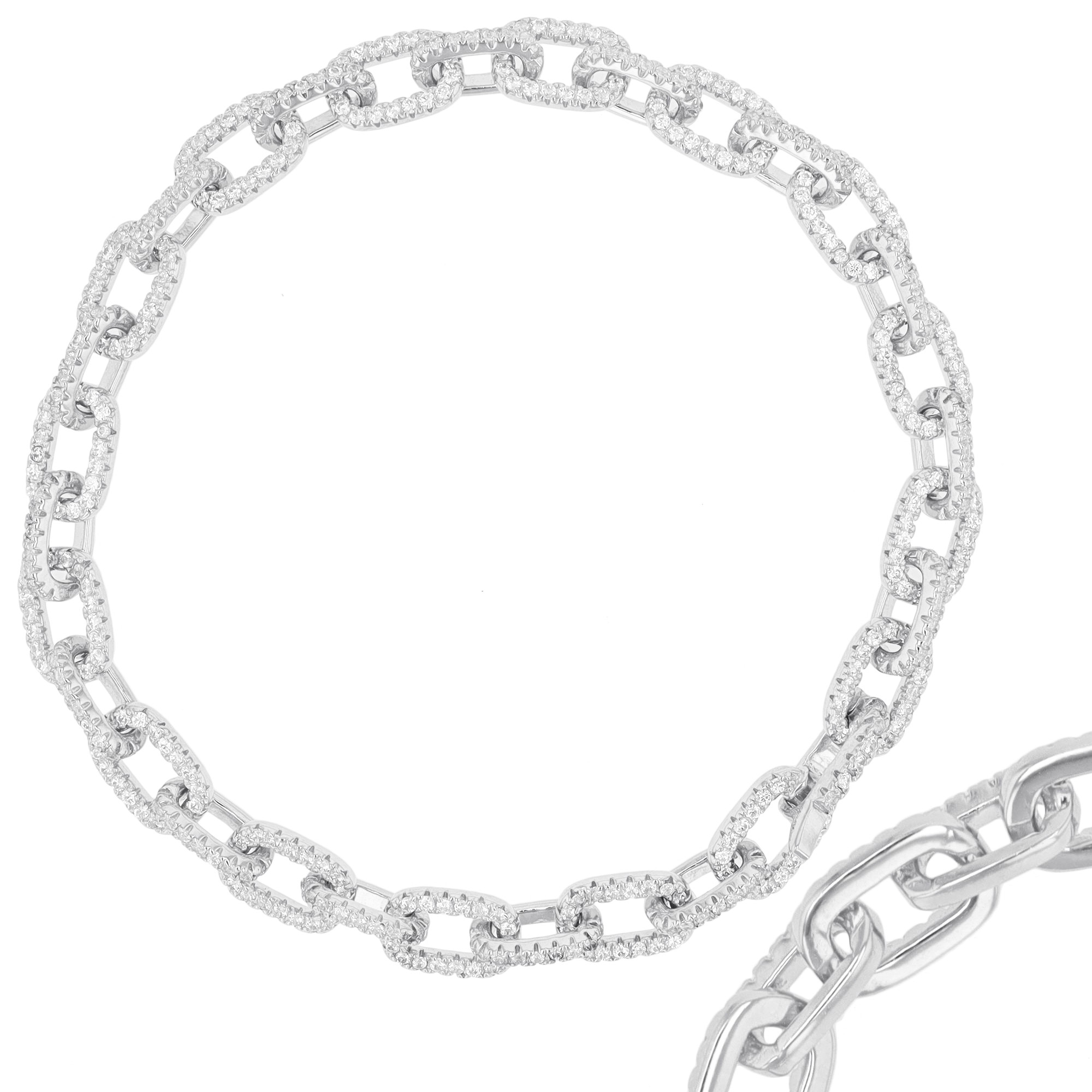 Sterling Silver Rhodium Plated Link Bracelet With Cubic Zirconia 7"
