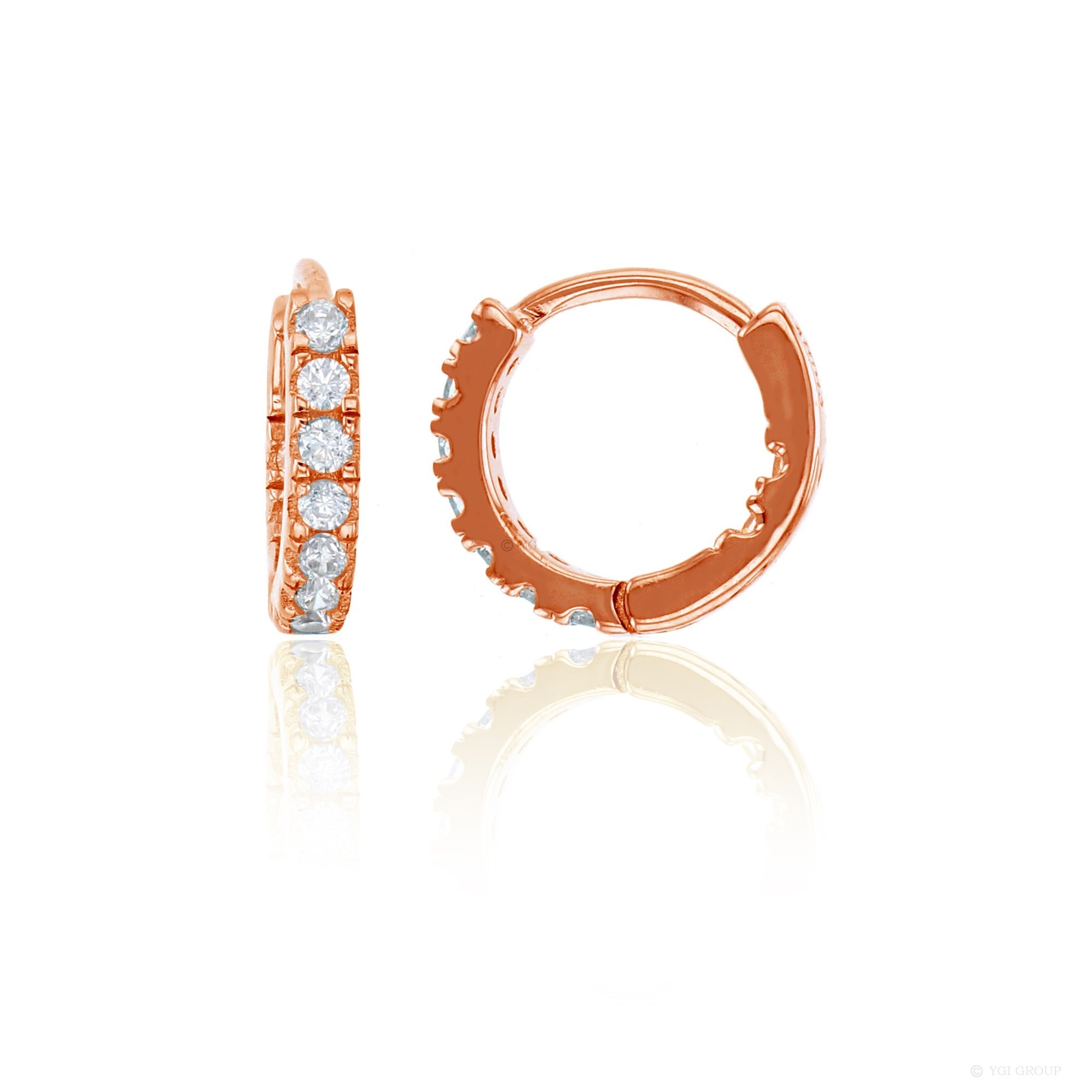Sterling Silver Rose Gold Plated Micropave Huggie Earring With CZ
