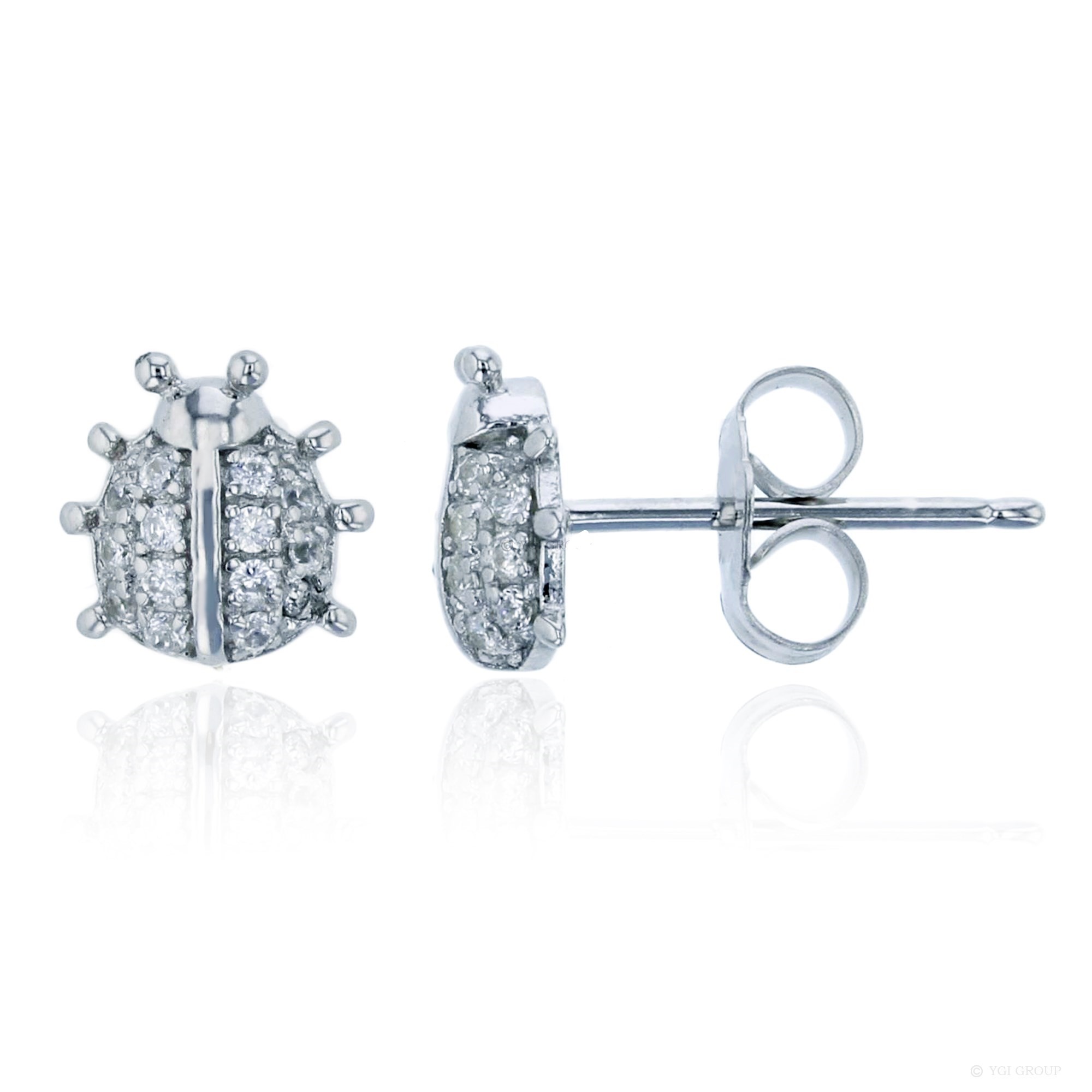 Sterling Silver Rhodium Micropave Lady Bug Stud Earring