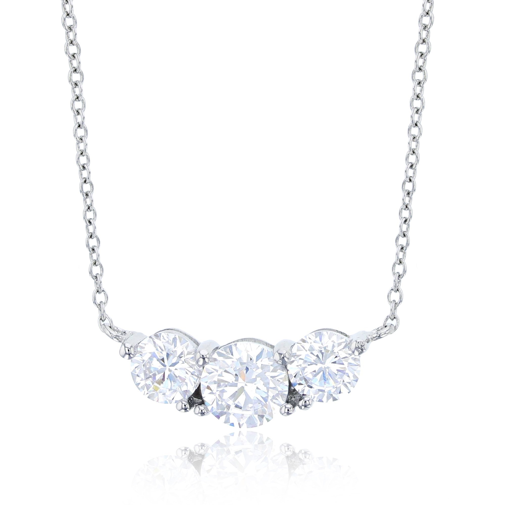 Sterling Silver Rhodium Plated Triple Round CZ 18"+2" Necklace