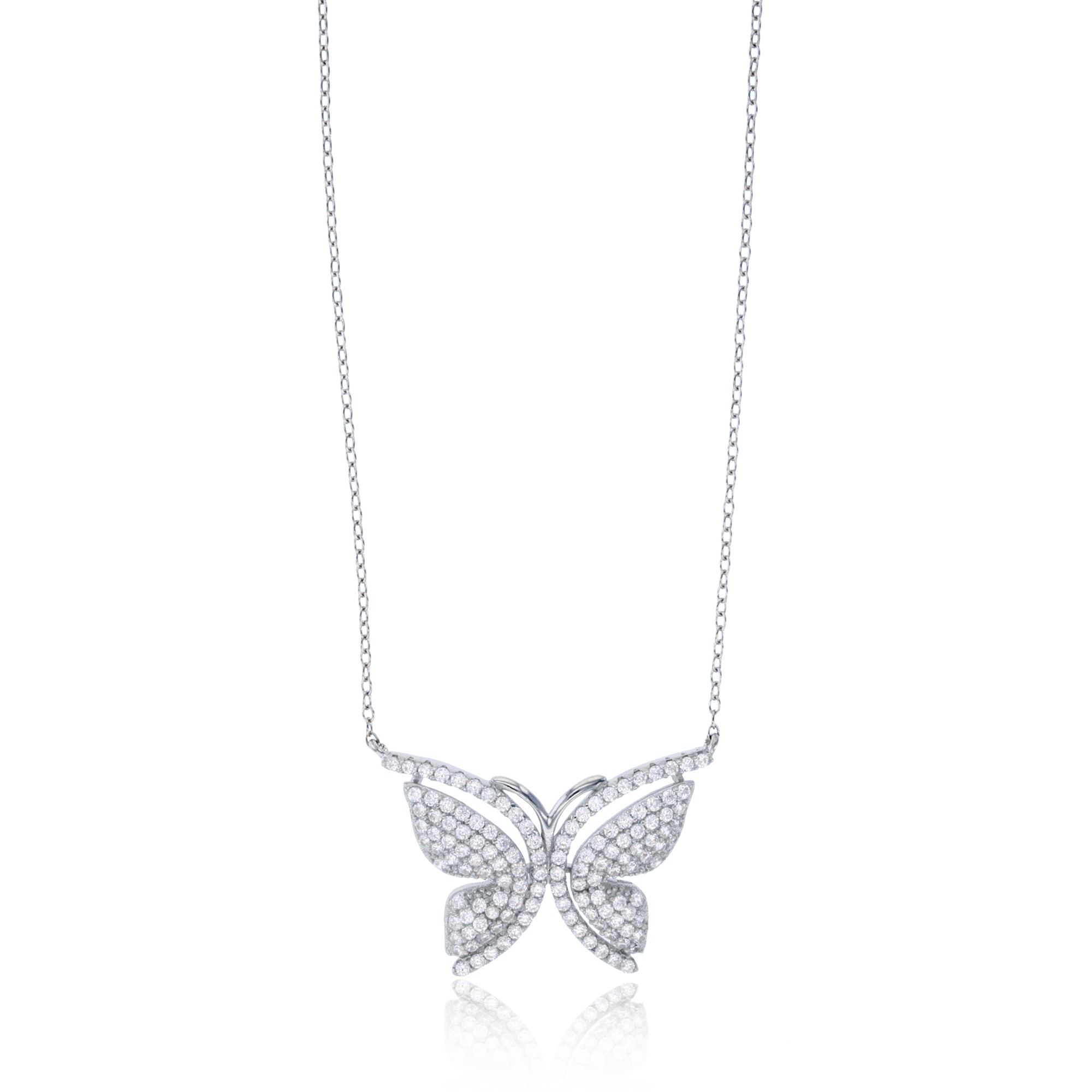 Sterling Silver Rhodium Plated Butterfly Necklace With Cubic Zirconia 16+2"