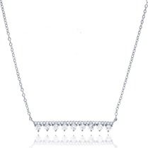 Sterling Silver Rhodium Plated Bar Necklace With Cubic Zirconia 18"