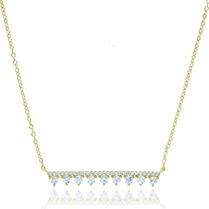 Sterling Silver Yellow Gold Plated Bar Necklace With Cubic Zirconia 18"