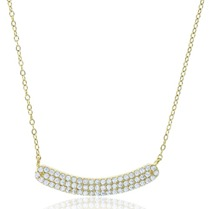 Sterling Silver Yellow Gold Plated 3-Rows Pave "Smile" Bar Necklace With Cubic Zirconia 18"