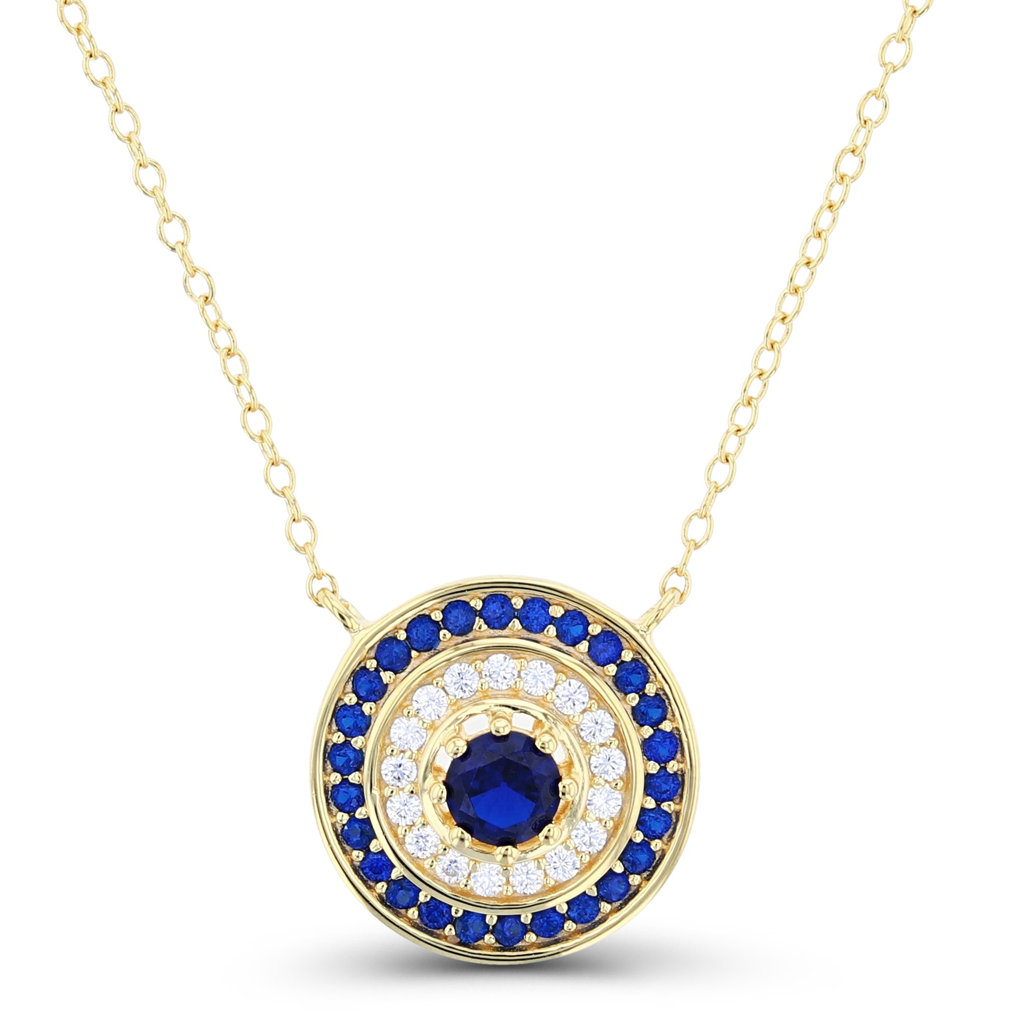 Sterling Silver Yellow Gold Plated Evil Eye Necklace With Cubic Zirconia 16"+2"