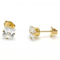 Gold Filled 6mm Stud Earrings With White Cubic Zirconia Polished Finish Golden Tone